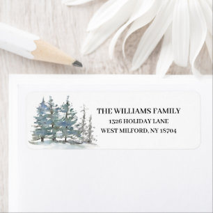 Rustic Watercolor Pine Tree Winter Address