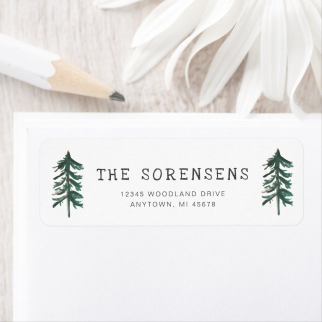 Rustic Watercolor Pine Trees Retourner l'adresse (En situation)