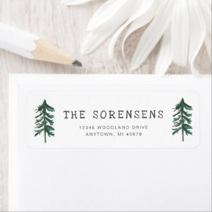 Rustic Watercolor Pine Trees Return Address