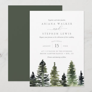 Rustic Watercolor Pine Trees Wedding Invitation
