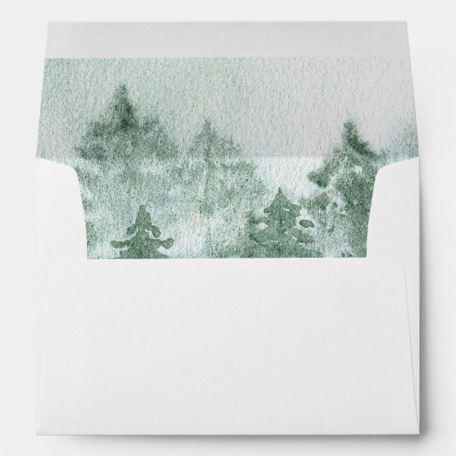 Rustic Watercolor Pine Winter Wedding  Envelope (Back (Bottom))