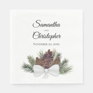 Rustic Watercolor Pinecones Elegant Wedding Napkin