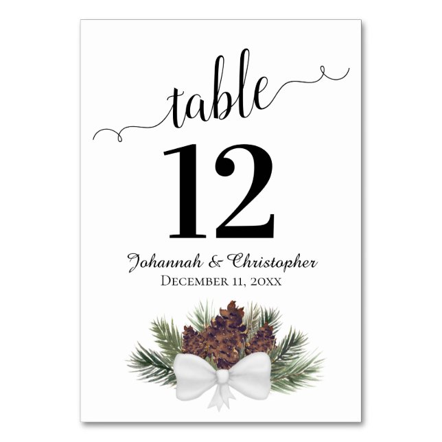 Rustic Watercolor Pinecones Elegant Wedding Table Number (Front)