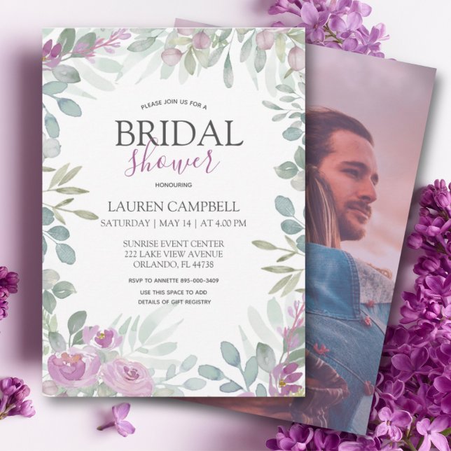 Rustic Watercolor Pink Floral Photo Bridal Shower Invitation (Creator Uploaded)