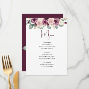 Rustic Watercolor Plum Sage Gold Floral Menu