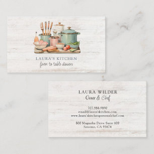 Rustic Watercolor Pots Pans Food Kitchenware Business Card