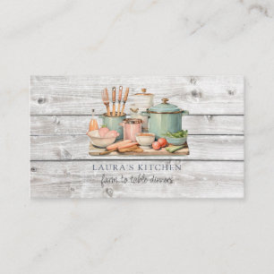 Rustic Watercolor Pots Pans Food Kitchenware Business Card