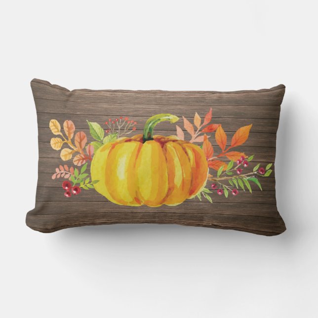 Rustic Watercolor Pumpkin Autumn Fall Lumbar Pillow (Front)