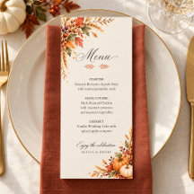 Rustic Watercolor Pumpkin Autumn Wedding Menu Card