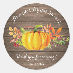 Rustic Watercolor Pumpkin Bridal Shower Thank You Classic Round Sticker
