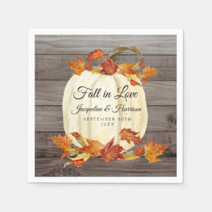 Rustic Watercolor Pumpkin Fall Leaves Wood Dark Napkin