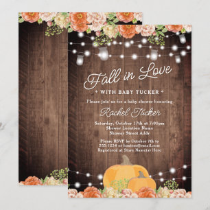 Rustic Watercolor Pumpkin Floral Fall Baby Shower Invitation