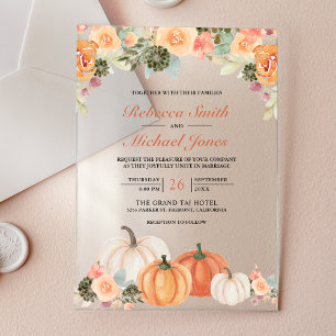 Rustic Watercolor Pumpkin Floral Fall Wedding Acrylic Invitations