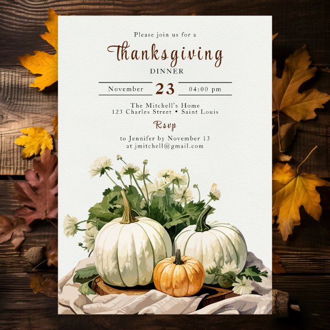 Rustic Watercolor Pumpkin Thanksgiving Dinner  Invitation (Creator Uploaded)