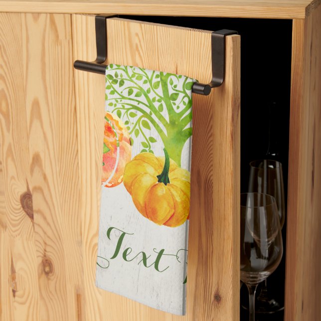 Rustic Watercolor Pumpkin Thanksgiving    Kitchen Towel (Thirds Fold)