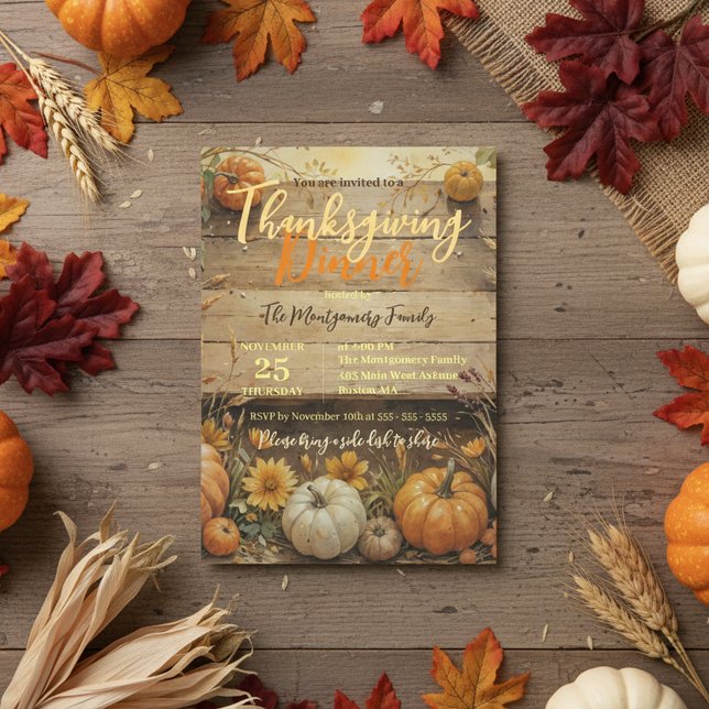 Rustic Watercolor Pumpkin Thanksgiving Potluck Invitation (Creator Uploaded)