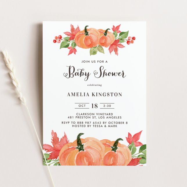 Rustic Watercolor Pumpkins Fall Baby Shower Invitation (Creator Uploaded)