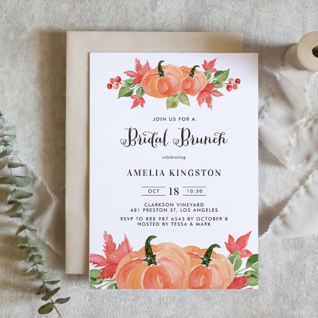Rustic Watercolor Pumpkins Fall Bridal Brunch Invitation (Creator Uploaded)