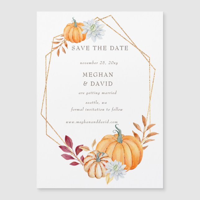 Rustic Watercolor Pumpkins Fall Save The Date (Front)