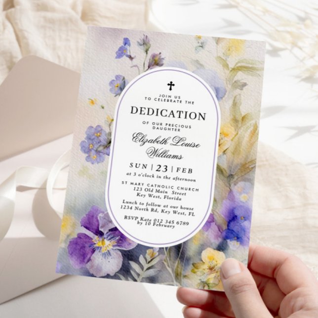 Rustic Watercolor Purple & Yellow Dedication Invitation (Creator Uploaded)