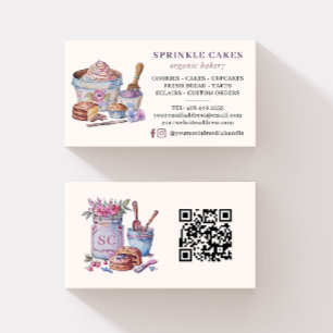 Rustic Watercolor QR Code Bakery Business Card