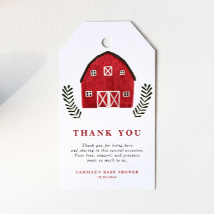 Rustic Watercolor Red Barn Baby Shower Thank You Gift Tags