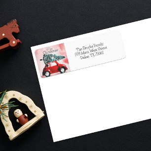 Rustic Watercolor Red Car Christmas