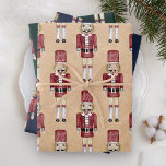 Rustic Watercolor Red Nutcracker Pattern Christmas Wrapping Paper Sheet<br><div class="desc">Elegant pattern featuring beautiful nutcracker soldiers in Kraft,  navy blue,  and green backgrounds.</div>