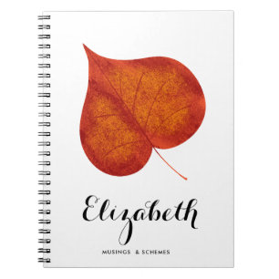 Rustic Watercolor Red Orange Autumn Leaf  Notebook