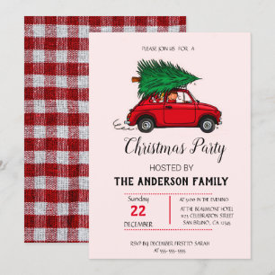 Rustic Watercolor Red Truck Christmas Invitation