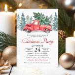 Rustic Watercolor Red Truck Christmas Party Invitation<br><div class="desc">Rustic christmas winter theme party invitations featuring a simple white background,  watercolor spruce trees,  a vintage red truck,  a xmas tree,  and a traditional party template that is easy to personalize.</div>