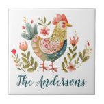 Rustic Watercolor Rooster Kitchen Decor Tile<br><div class="desc">A pretty watercolor folk art rooster themed kitchen tile. So cute as an accent to your kitchen. Designed for you by Blackberry Boulevard.</div>