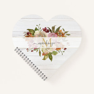 Rustic Watercolor Rose Bouquet Monogram Notebook