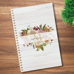 Rustic Watercolor Rose Bouquet Monogram Planner