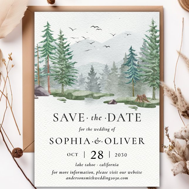 Rustic Watercolor Save the Date Forest Wedding Invitation (Creator Uploaded)