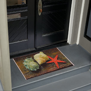 rustic watercolor seashell starfish beach house doormat