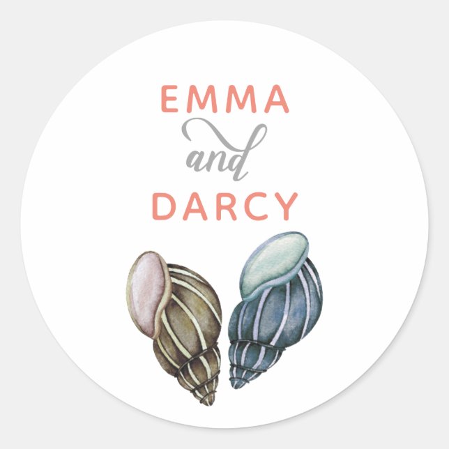 Rustic Watercolor Seashells Starfish Beach Wedding Classic Round Sticker (Front)
