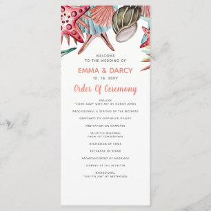 Rustic Watercolor Seashells Starfish Beach Wedding Program