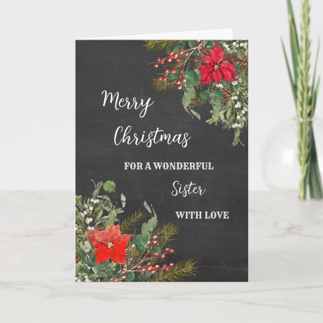Rustic Watercolor Sister Merry Christmas Card (Front)