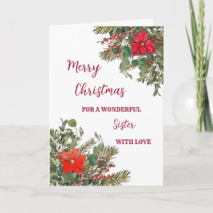 Rustic Watercolor Sister Merry Christmas Card