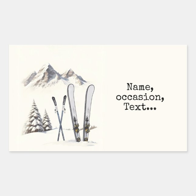 Rustic Watercolor Ski Snow Tree Mountain Winter  Sticker (Front)