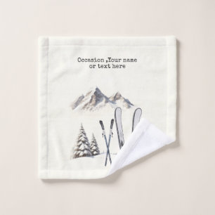 Rustic Watercolor Ski Snow Tree Mountain Winter  Wash Cloth