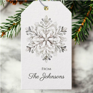 Rustic Watercolor Snowflake Personalized Christmas Gift Tags