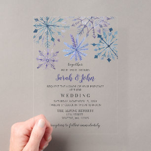 Rustic Watercolor Snowflakes Blue Winter Wedding Acrylic Invitations