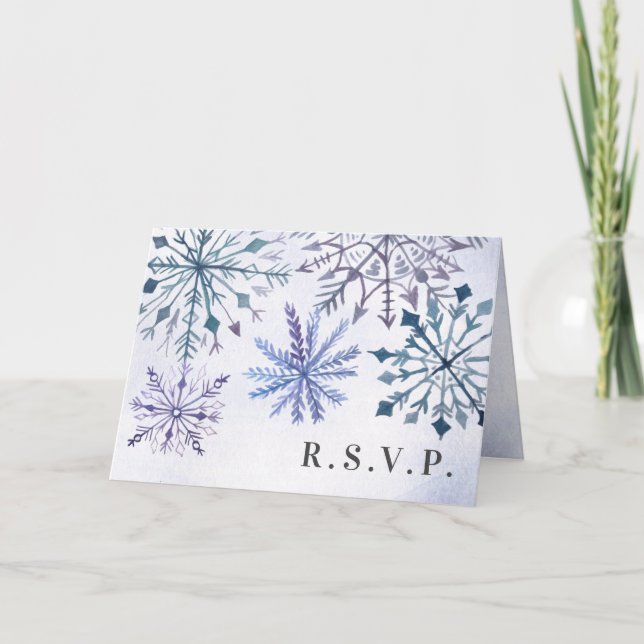 Rustic Watercolor Snowflakes Winter Wedding RSVP Invitation (Front)