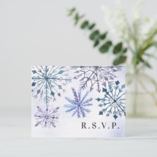Rustic Watercolor Snowflakes Winter Wedding RSVP Invitation Postcard