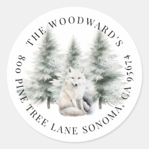 Rustic Watercolor Snowy FoxHoliday Classic Round Sticker