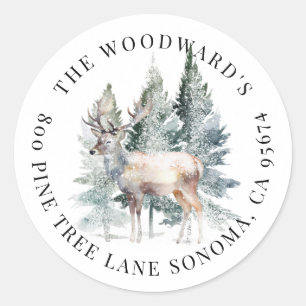 Rustic Watercolor Snowy Owl Holiday Classic Round Sticker