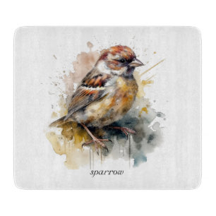 Rustic Watercolor Sparrow, custom Cutting Board