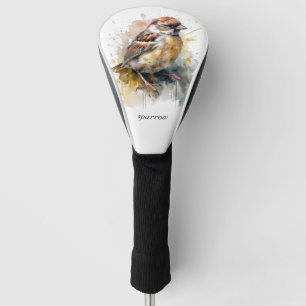 Rustic Watercolor Sparrow, custom Golf Head Cover
